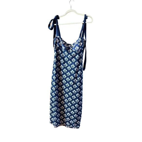 Free people floral navy mesh mid dress size medium - Picture 6 of 10